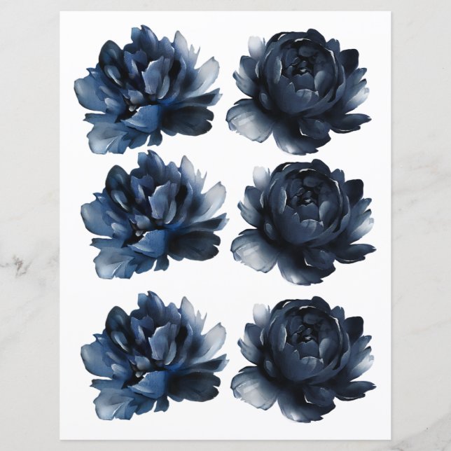 Waterverf Navy Blue Rozen 2 Sided Scrapbook (Voorkant)
