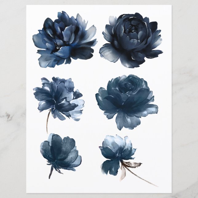 Waterverf Navy Blue Rozen 2 Sided Scrapbook (Voorkant)