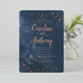 Waterverf Navy Blue Starry Roos Weddenschap Folie Uitnodiging (Staand Voorkant)