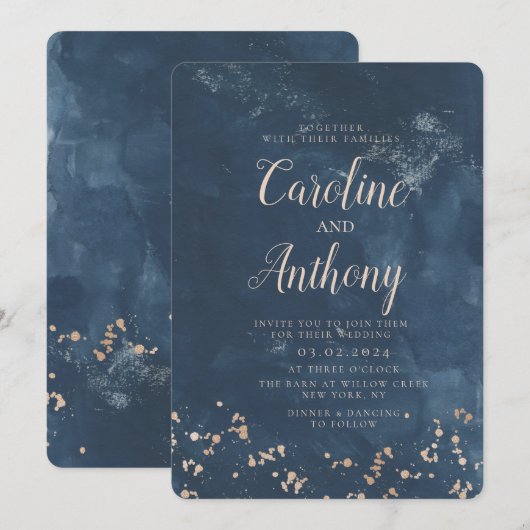 Waterverf Navy Blue Starry Roos Weddenschap Kaart (Voorkant / Achterkant)