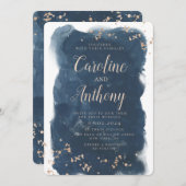 Waterverf Navy Blue Starry Roos Weddenschap Kaart (Voorkant / Achterkant)
