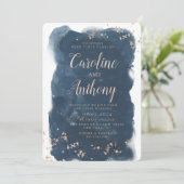 Waterverf Navy Blue Starry Roos Weddenschap Kaart (Staand voorkant)