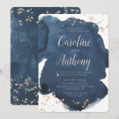 Waterverf Navy Blue Starry Roos Weddenschap Kaart (Voorkant / Achterkant)