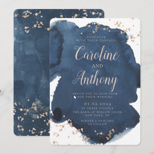 Waterverf Navy Blue Starry Roos Weddenschap Kaart (Voorkant / Achterkant)