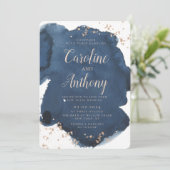 Waterverf Navy Blue Starry Roos Weddenschap Kaart (Staand voorkant)