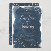 Waterverf Navy Blue Starry Roos Weddenschap Kaart (Voorkant / Achterkant)