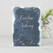 Waterverf Navy Blue Starry Roos Weddenschap Kaart (Staand voorkant)