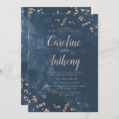 Waterverf Navy Blue Starry Roos Weddenschap Kaart (Voorkant / Achterkant)