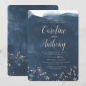 Waterverf Navy Blue Starry Roos Weddenschap Kaart (Voorkant / Achterkant)