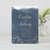 Waterverf Navy Blue Starry Roos Weddenschap Kaart (Staand voorkant)