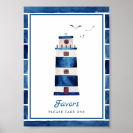 Waterverf Navy Blue vuurtoren Poster