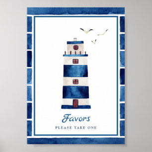Waterverf Navy Blue vuurtoren Poster