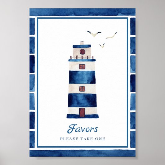 Waterverf Navy Blue vuurtoren Poster (Voorkant)