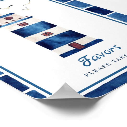 Waterverf Navy Blue vuurtoren Poster (Hoek)