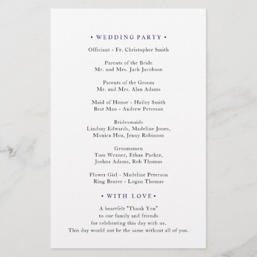 Waterverf Navy Blue Yellow Floral Wedding Programm (Achterkant)
