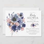 Waterverf Navy Blush Bloemen Baby shower Kaart (Voorkant)
