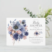 Waterverf Navy Blush Bloemen Baby shower Kaart (Staand voorkant)