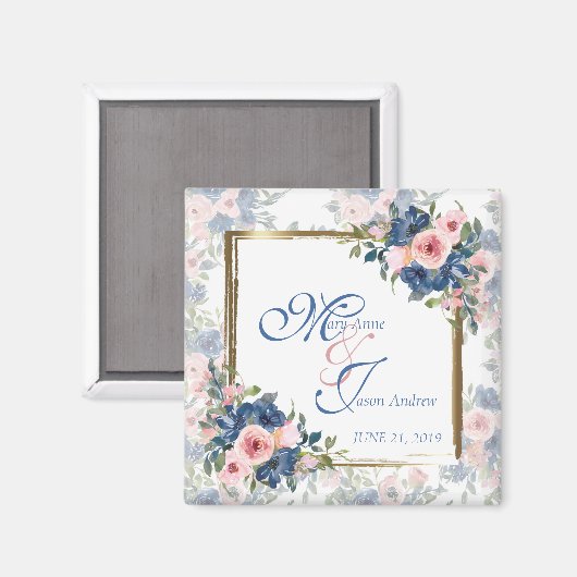 Waterverf Navy & Blush Bruiloft Magneet (Voorkant / Achterkant)