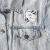 Waterverf Navy & Blush Bruiloft Vierkante Button 5,1 Cm (In situ)