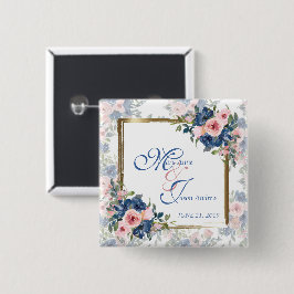 Waterverf Navy & Blush Bruiloft Vierkante Button 5,1 Cm