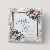 Waterverf Navy & Blush Bruiloft Vierkante Button 5,1 Cm (Voorkant)