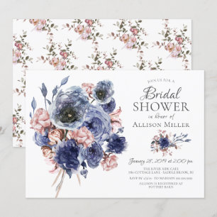 Waterverf Navy Blush Floral Vrijgezellenfeest Kaart