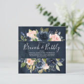 Waterverf Navy Blush Vrijgezellenfeest Brunch Bubb Kaart (Staand voorkant)