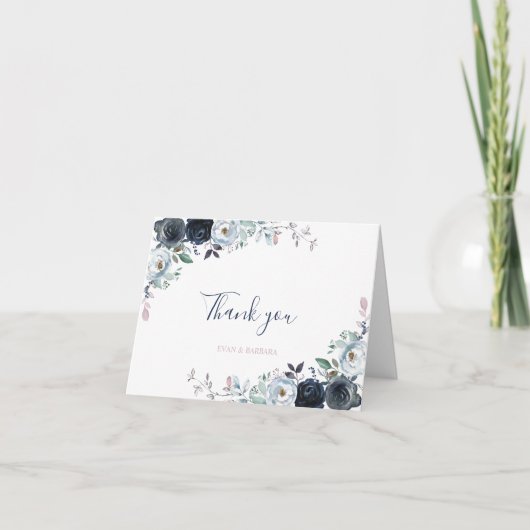 Waterverf Navy Boho Bloemen Bedankkaart Kaart (Voorkant)