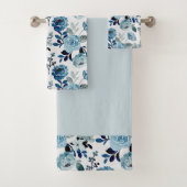 Waterverf Navy Botanical Bath Towel Set Bad Handdoek (Insitu)