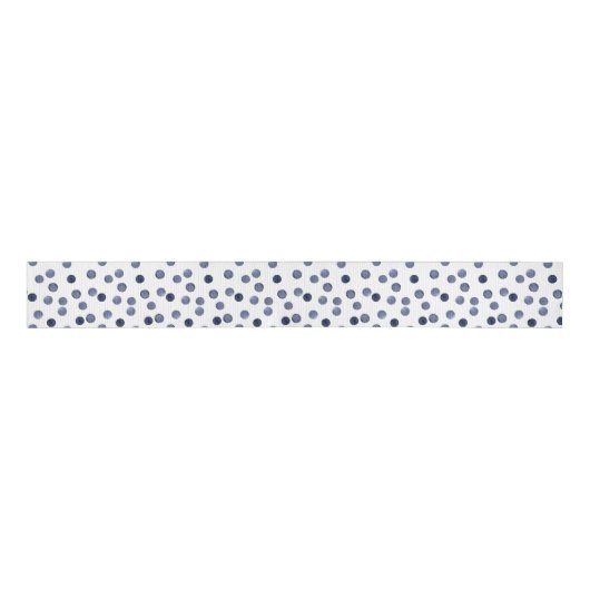 Waterverf navy cirkels polka stip handgetekend op  grosgrain lint (Voorkant)