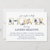 Waterverf Navy & Coral Floral Baby shower Kaart (Voorkant)