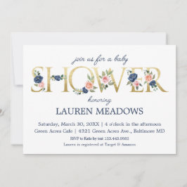 Waterverf Navy & Coral Floral Baby shower Kaart