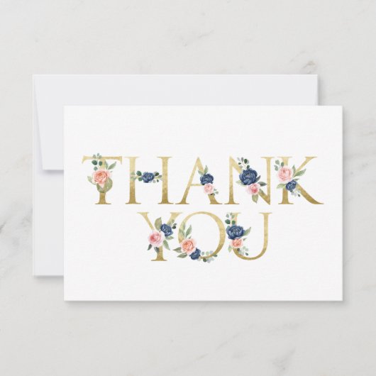 Waterverf Navy & Coral Floral Hartelijk dank Bedankkaart (Voorkant)