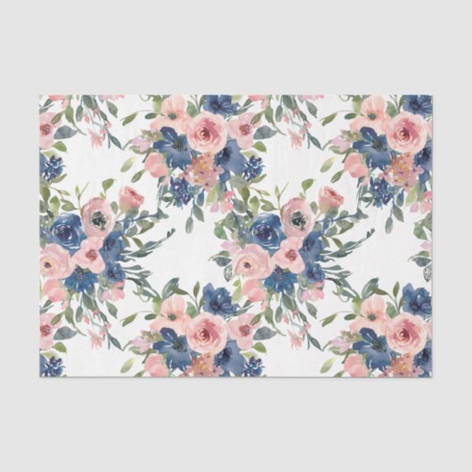 Waterverf Navy en Blush Bloem Tissuepapier (Voorkant)