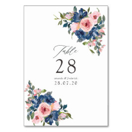 Waterverf Navy en Blush Bloemen Bruiloft Kaart