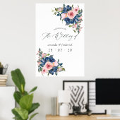 Waterverf Navy en Blush Bloemen Bruiloft Welkom Poster (Thuiskantoor)