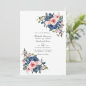 Waterverf Navy en Blush Bloemencode met QR voor Tr Kaart (Staand voorkant)