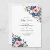 Waterverf Navy en Blush Bloemetjes Baby Shower Kaart (Voorkant)