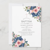 Waterverf Navy en Blush Floral Baptism Kaart (Voorkant)
