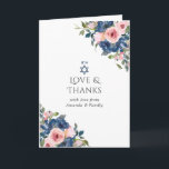 Waterverf Navy en Blush Floral Bat Mitzvah Foto Bedankkaart<br><div class="desc">Trendy blush roze en navy blue floral bat mitzvah foto bedankt je kaarten met gouden lijst dat aanpasbaar is aan je specificaties.</div>