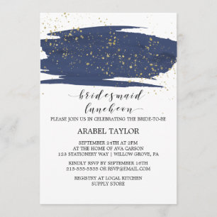 Waterverf Navy en Gold Bridesmaid Luncheon Kaart