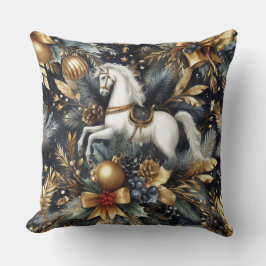 Waterverf Navy en Gold Horse Vakantie Motieven Kussen