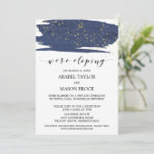 Waterverf Navy en Gouden Elopement Receptie Kaart (Staand voorkant)