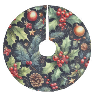 Waterverf Navy en Holly Vakantie Motieven Kerstboom Rok