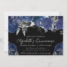 Waterverf Navy en Zilveren Rozen Quinceanera