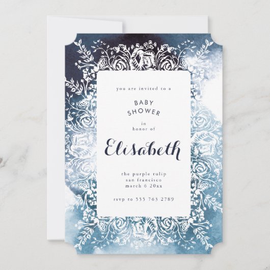Waterverf Navy Floral Baby shower Invitation Kaart (Voorkant)