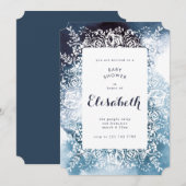 Waterverf Navy Floral Baby shower Invitation Kaart (Voorkant / Achterkant)