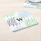Waterverf Navy Green Blue Flower Monogram Kartonnen Onderzetters (Schuin)
