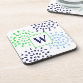 Waterverf Navy Groen Blauwe Bloem Monogram Bier Onderzetter
