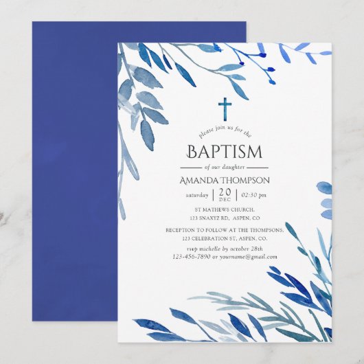 Waterverf Navy Indigo laat aptisme achter Kaart (Voorkant / Achterkant)